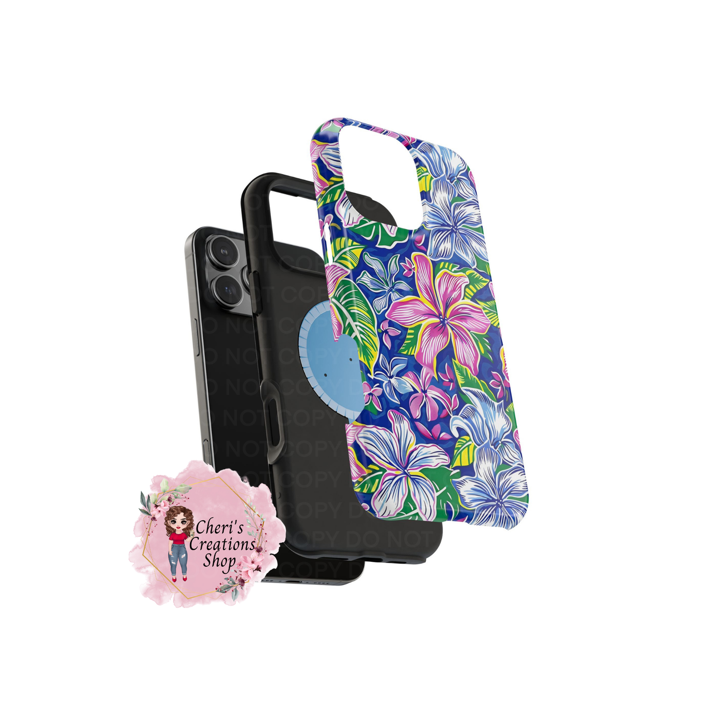 Blue and Pink Floral Magnetic Tough Iphone Case