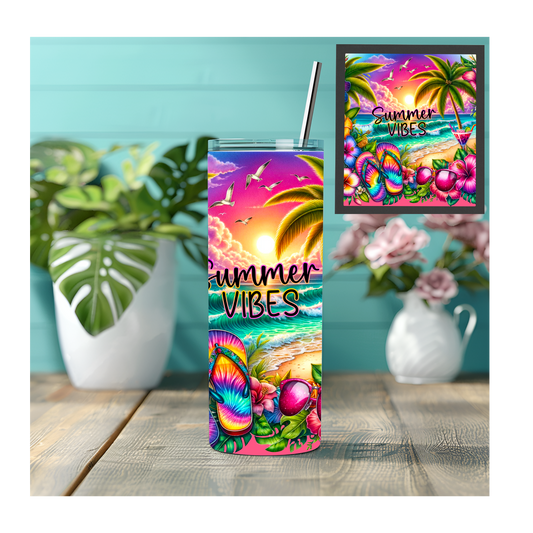 Cute Summer Vibes 20 oz Stainless Steel Tumbler