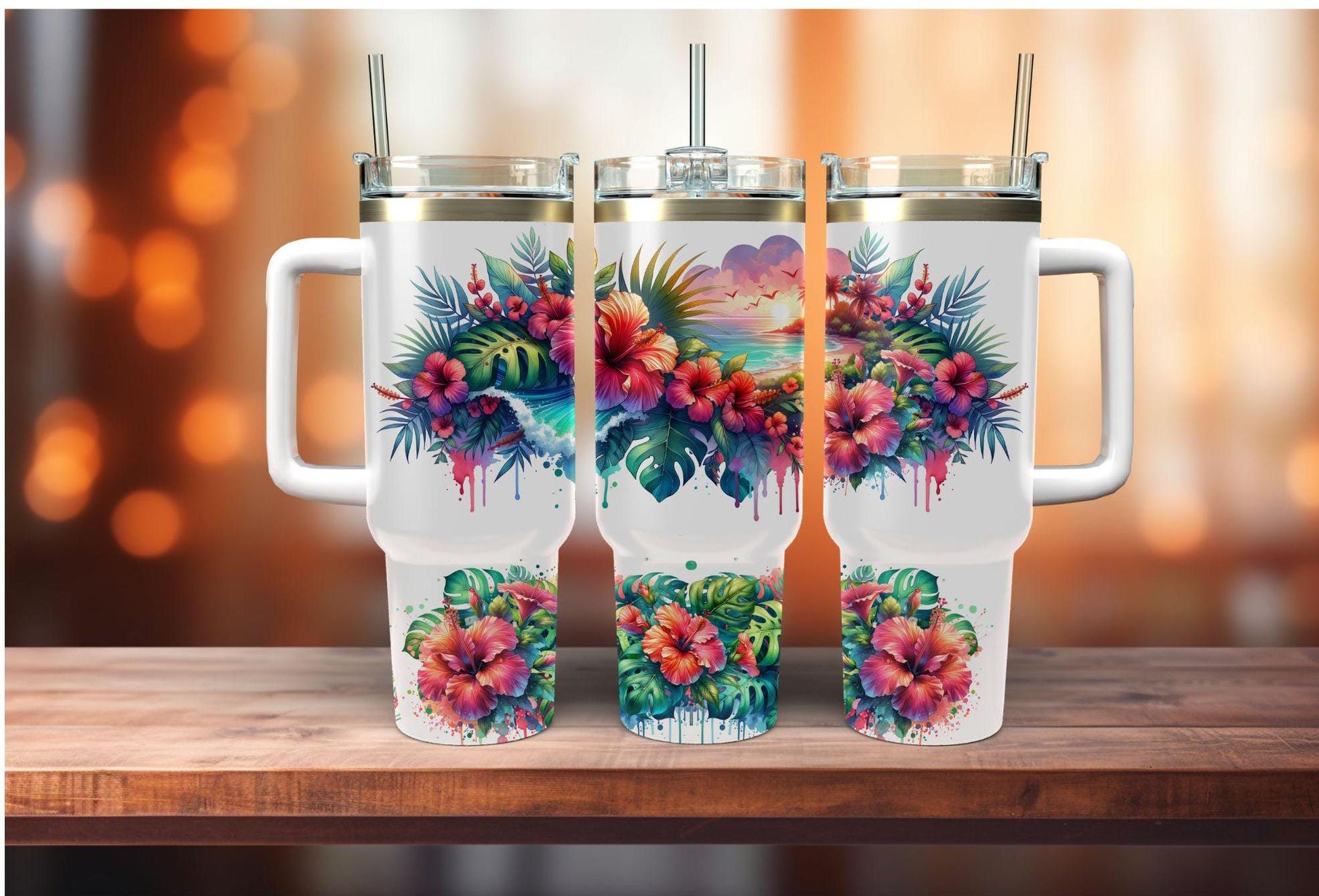 40 OZ Beach Sunset Tumbler; Beach Sunset Tumbler; Sunset Beach