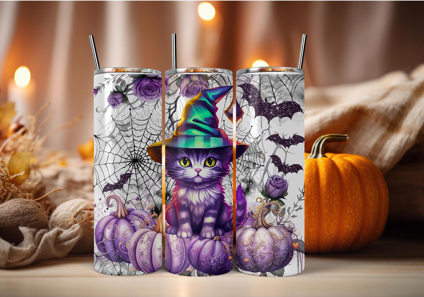 Halloween Cat Stainless Steel Double Insulated 20oz Tumbler - Perfect for Spooky Sips!