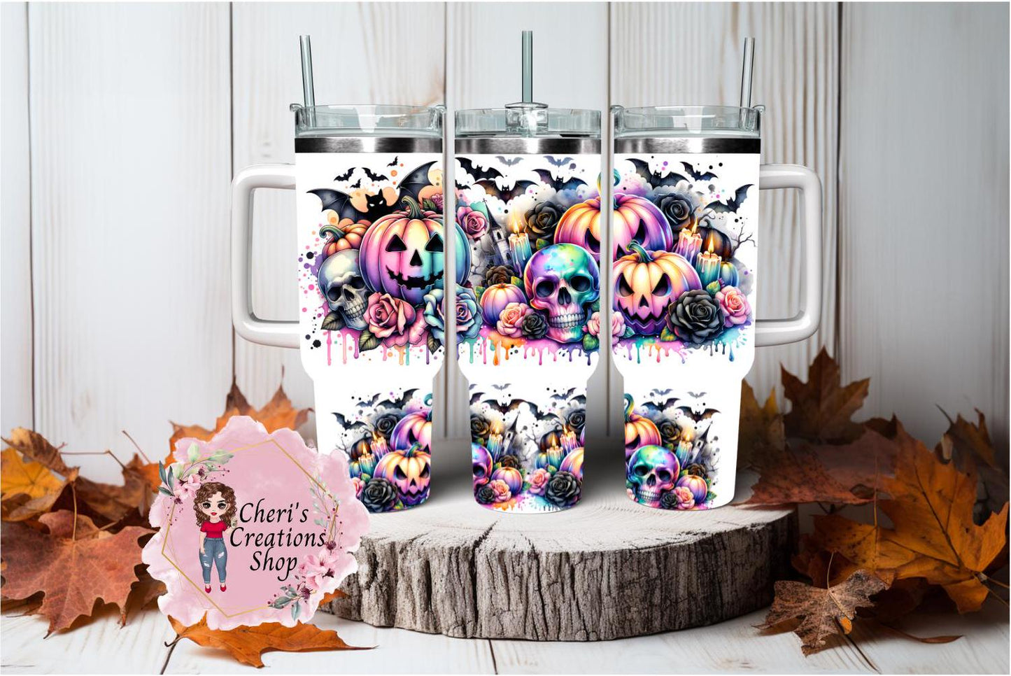 40oz Halloween Stainless Steel Skull and Pumpkin Tumbler | Insulated Cup | Keeps Drinks Hot or Cold | Spooky Season Must-Have