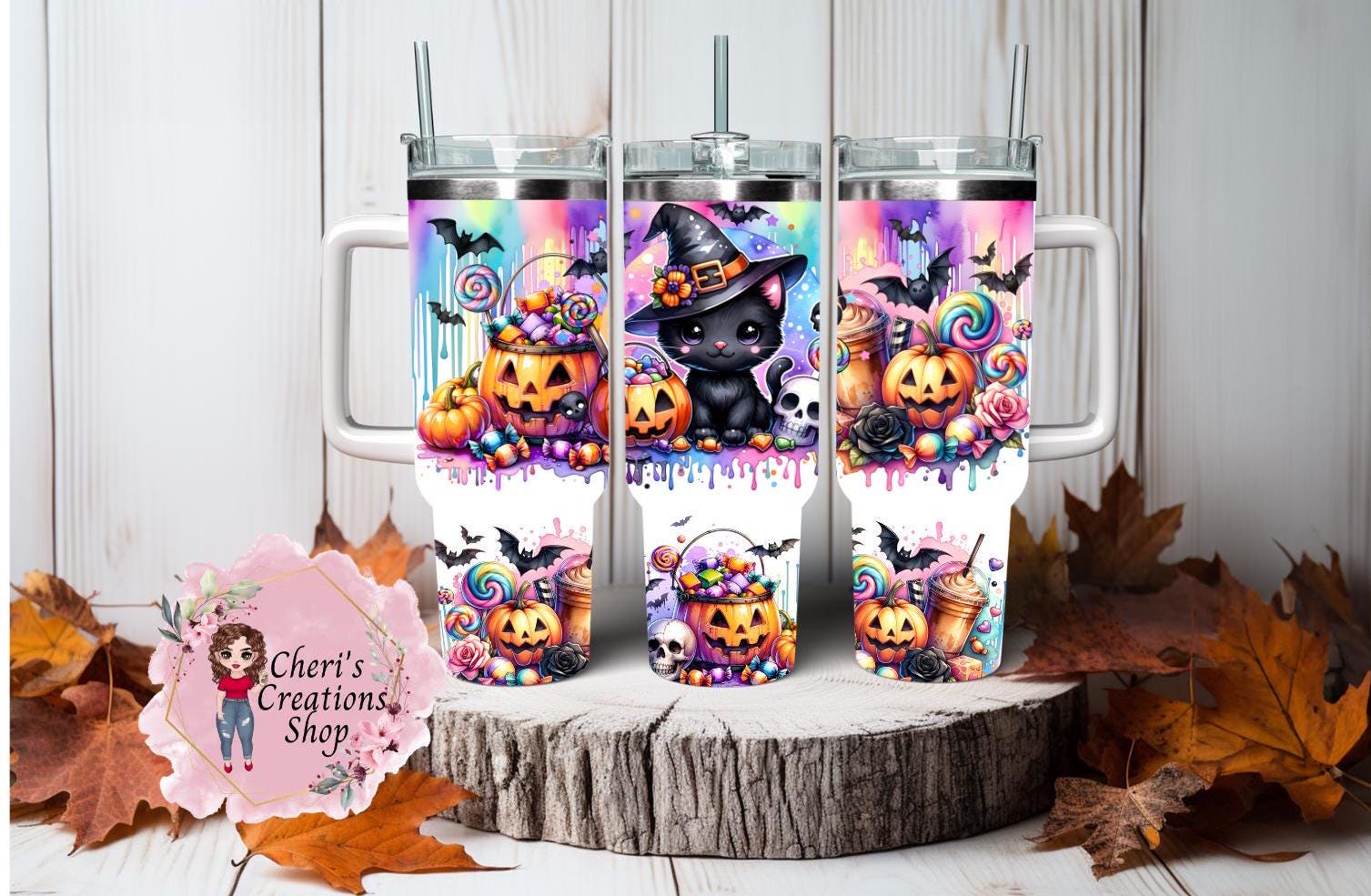 40oz Halloween Stainless Steel Black Cat Tumbler | Insulated Cup | Keeps Drinks Hot or Cold | Spooky Season Must-Have